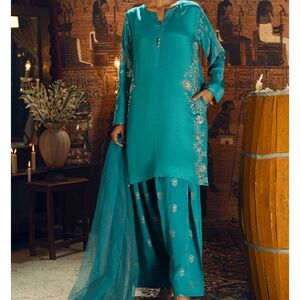 Elegant Teal Embroidered Kurta Set
